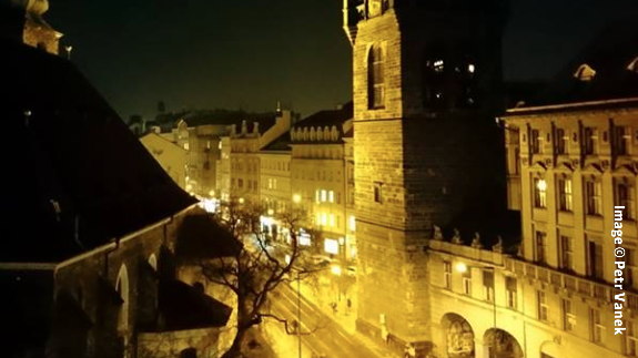 Prague buildings at night, Czech Republic
